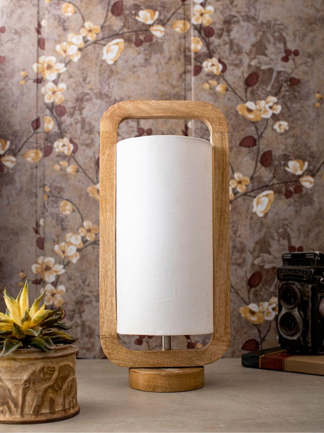 Wooden Lantern Lamp with White Cotton Shade - Ouch Cart 