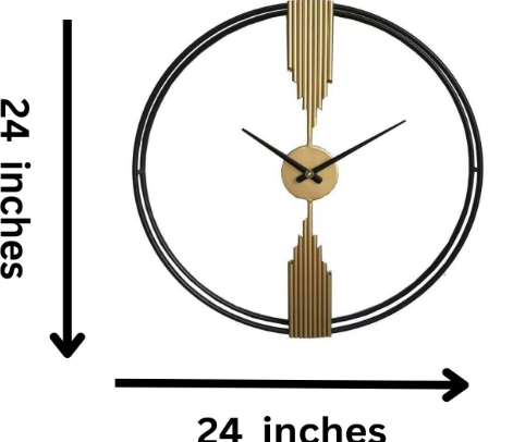 Double Ring Pipe Wall Clock Gold & Black 24Inch