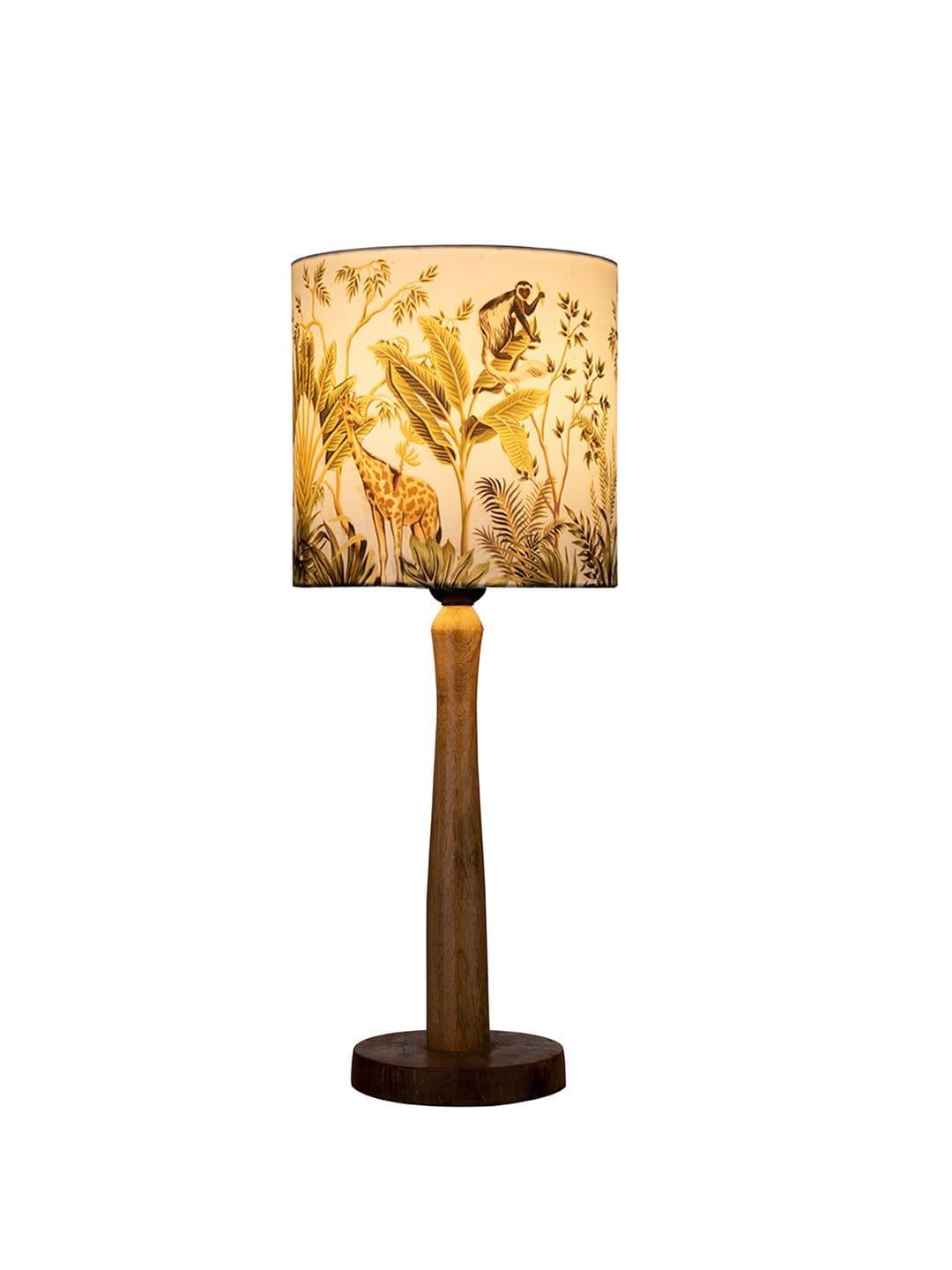 Wooden Brown Lamp with Jungle Print Shade - Ouch Cart 