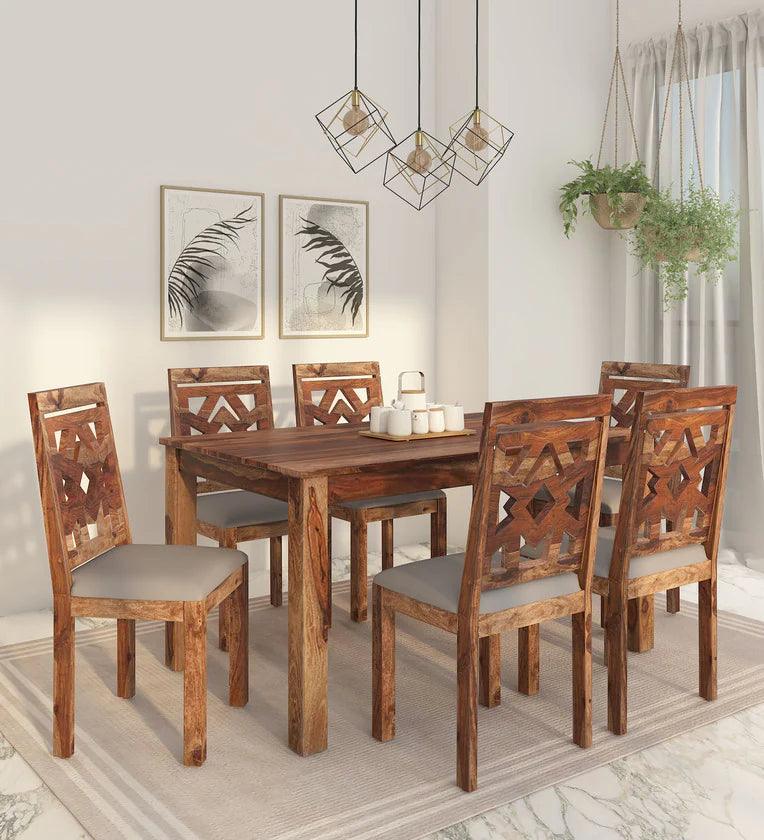 Sheesham Wood 6 Seater Dining Set In Rustic Teak Finish - Ouch Cart 