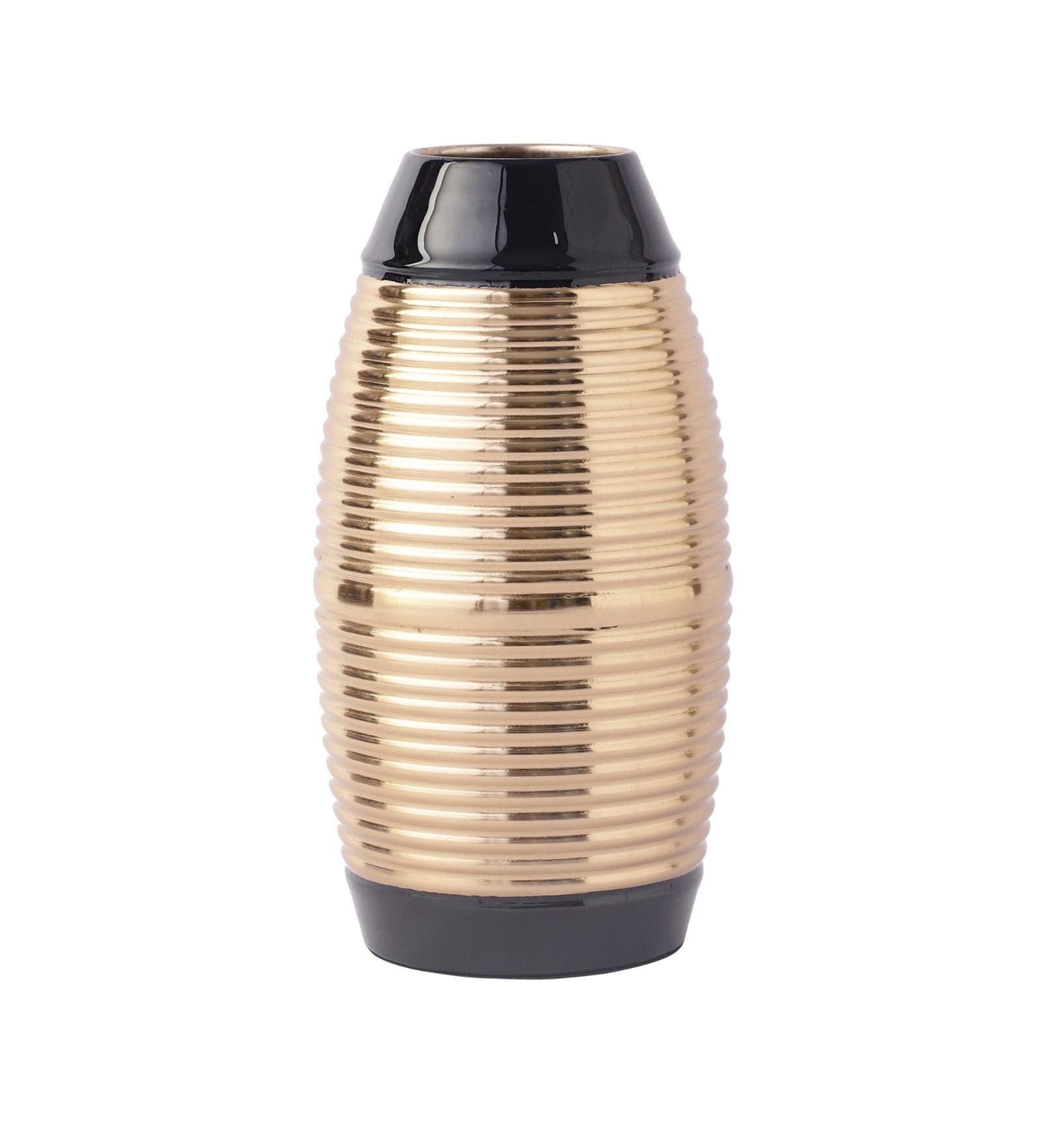 Regal Black and Gold Banded Enamel Vase,