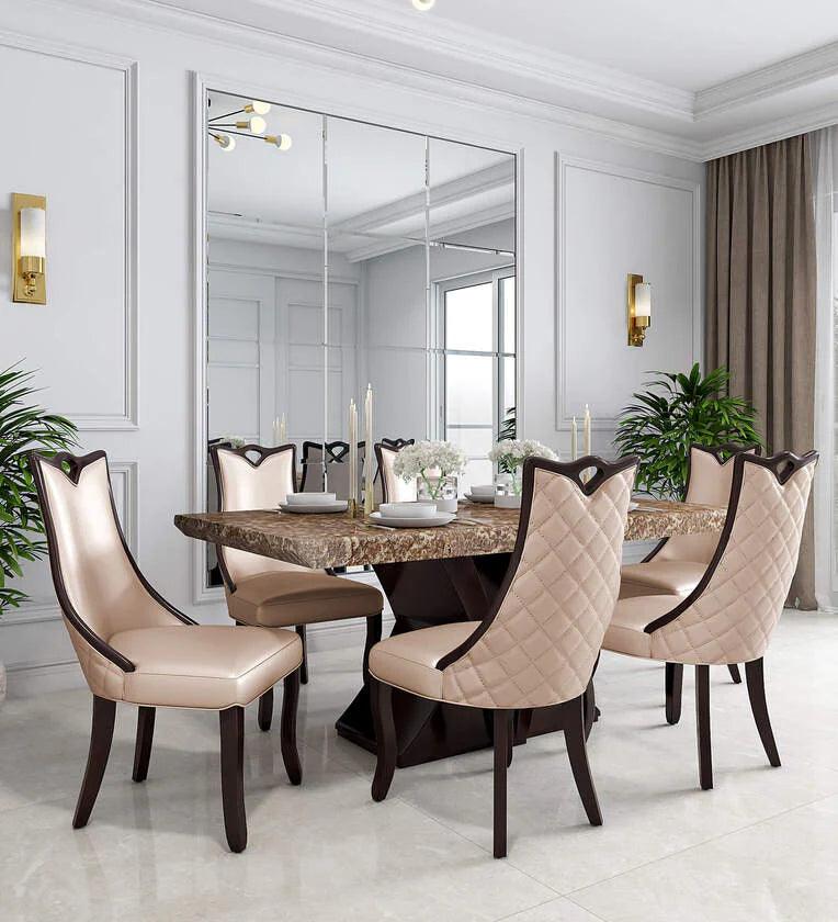 Marble 6 Seater Dining Sets In Brown & Gold Finish - Ouch Cart 