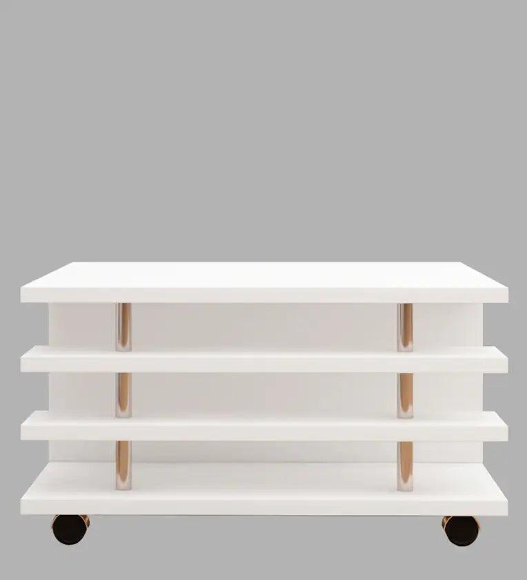 Movable Coffee Table in Frosty White Finish - Ouch Cart 