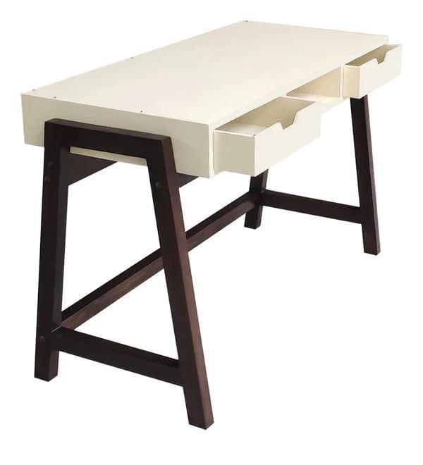 Milan Writing Table in Off White & Brown Colour - Ouch Cart 