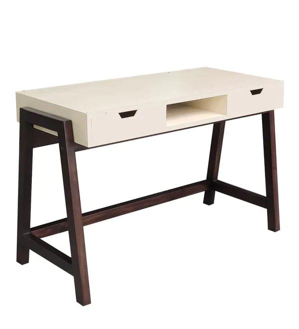 Milan Writing Table in Off White & Brown Colour - Ouch Cart 