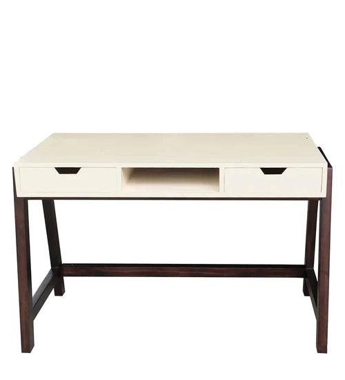 Emily Writing Table in Off White & Brown Colour - Ouch Cart 