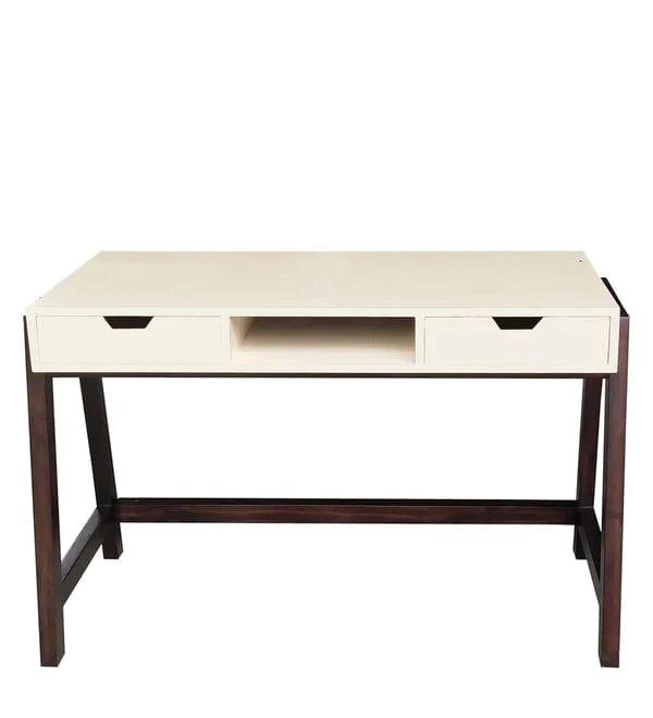 Milan Writing Table in Off White & Brown Colour - Ouch Cart 