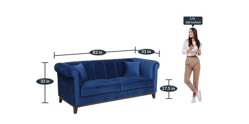 Velvet 3 Seater Sofa In Royal Blue Colour - Ouch Cart 