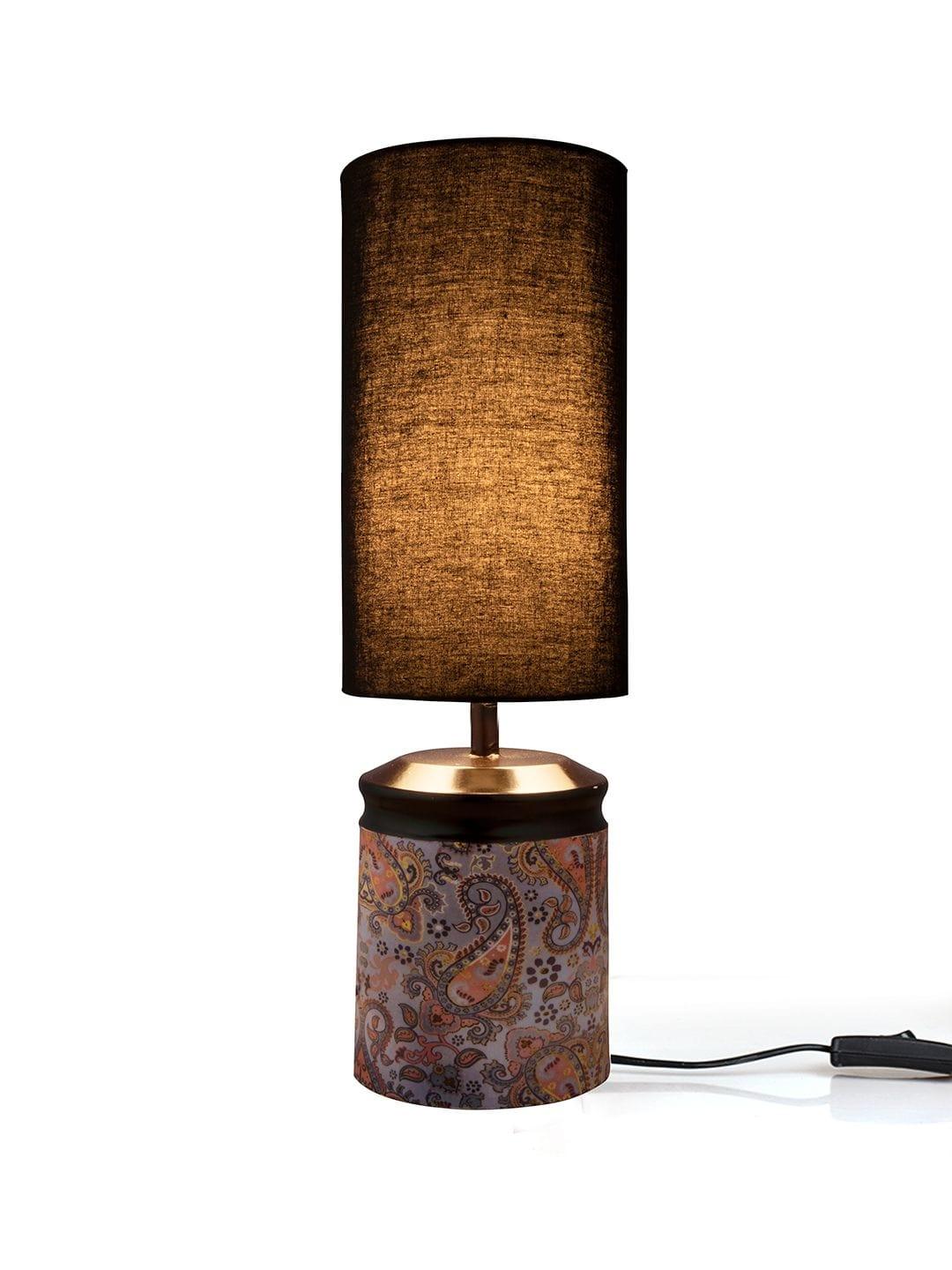 Metal Ambee printed Lamp with Solid Black Shade - Ouch Cart 