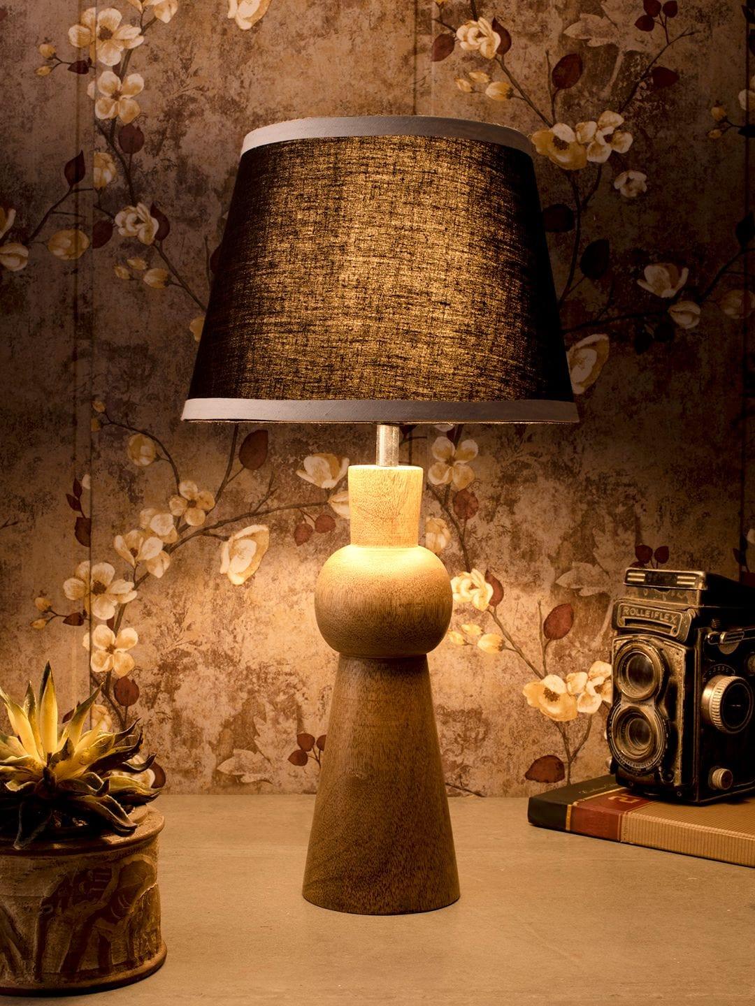 Wooden Skirt Lamp with White Black Shade - Ouch Cart 