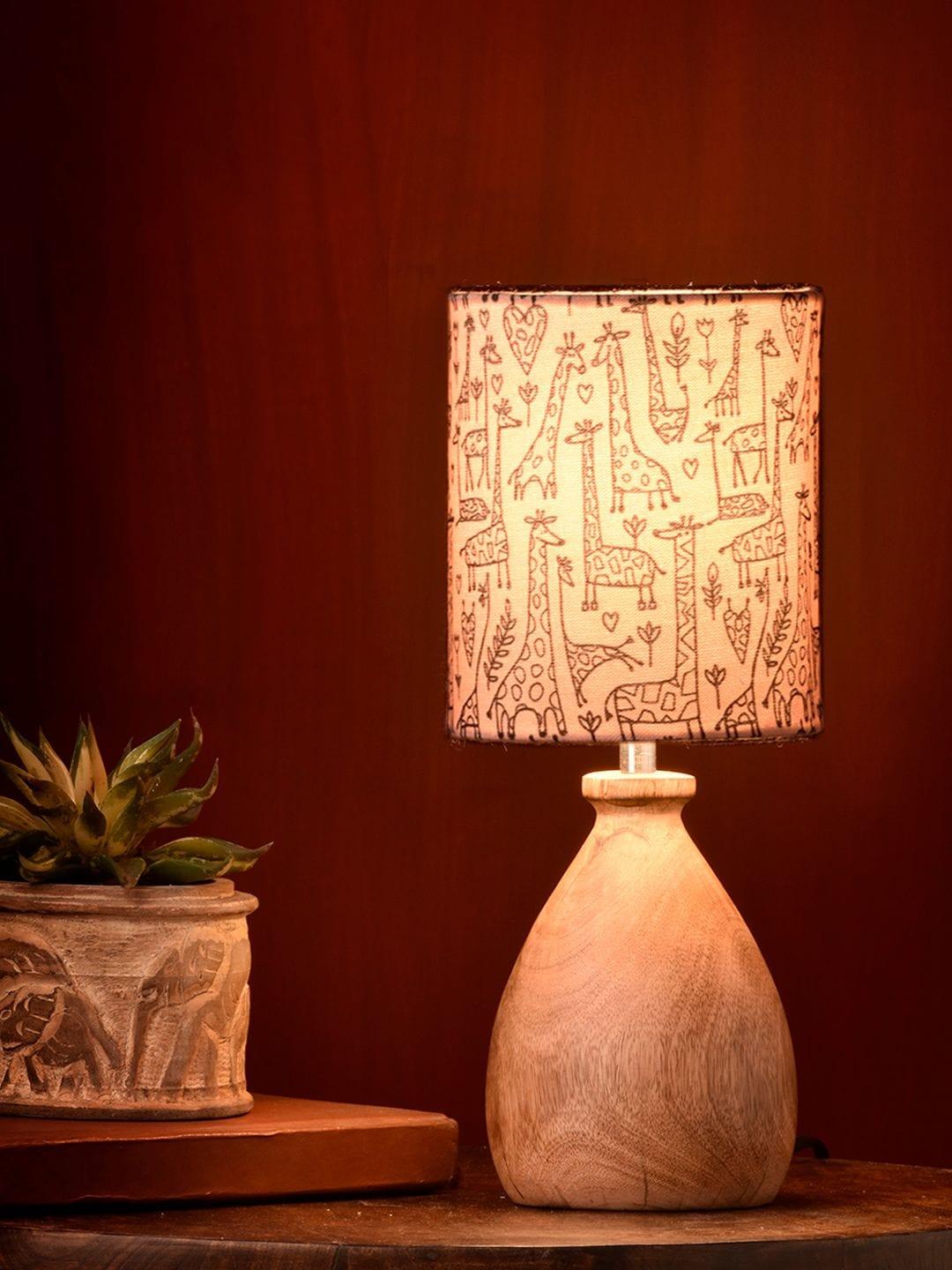 Wooden Dome Table Lamp Animal Printed Shade - Ouch Cart 