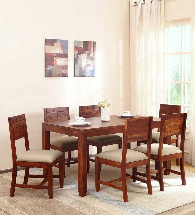 Sheesham Wood 6 Seater Dining Set In Scratch Resistant Honey Oak Finish - Ouch Cart 