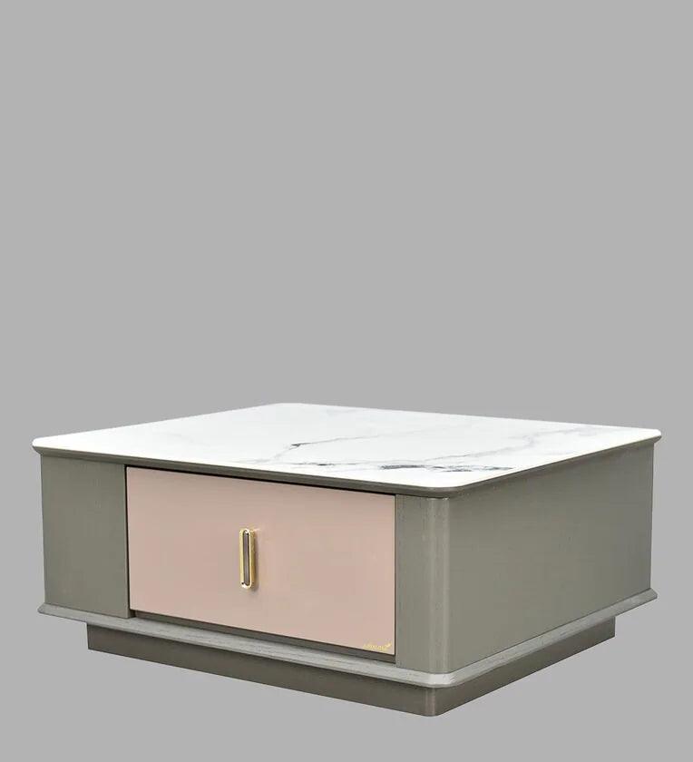 Marble Coffee Table in White And Grey Colour With Drawers - Ouch Cart 