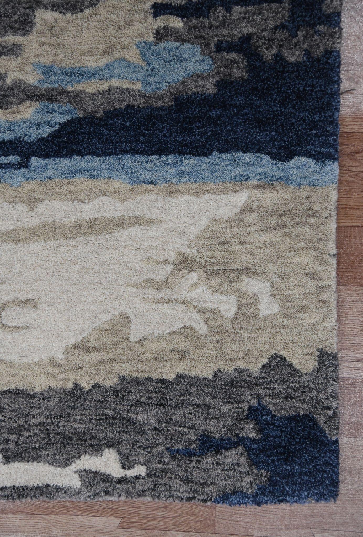 Abstract Blue Wool & Viscose Hand-Tufted Carpet Rug 5x8 Feet - Ouch Cart 