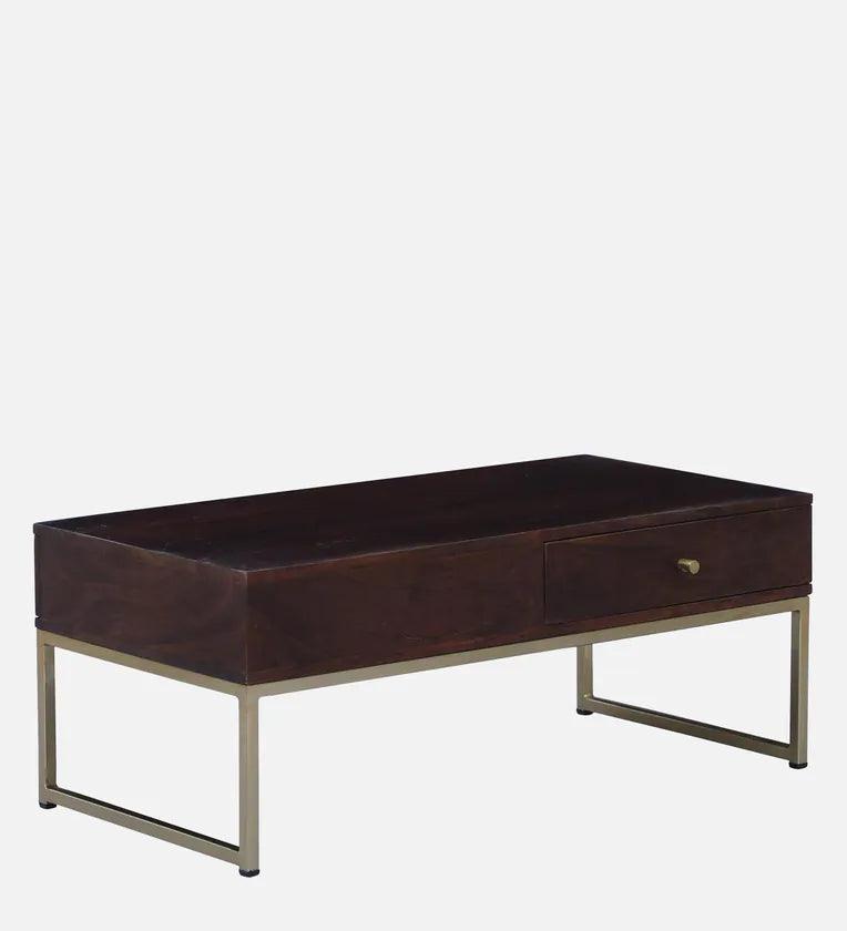 Metal Coffee Table In Walnut Finish With Drawer - Ouch Cart 