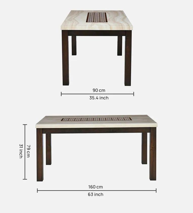 Solid Wood 6 Seater Dining Set In Walnut Finish with Bench - Ouch Cart 