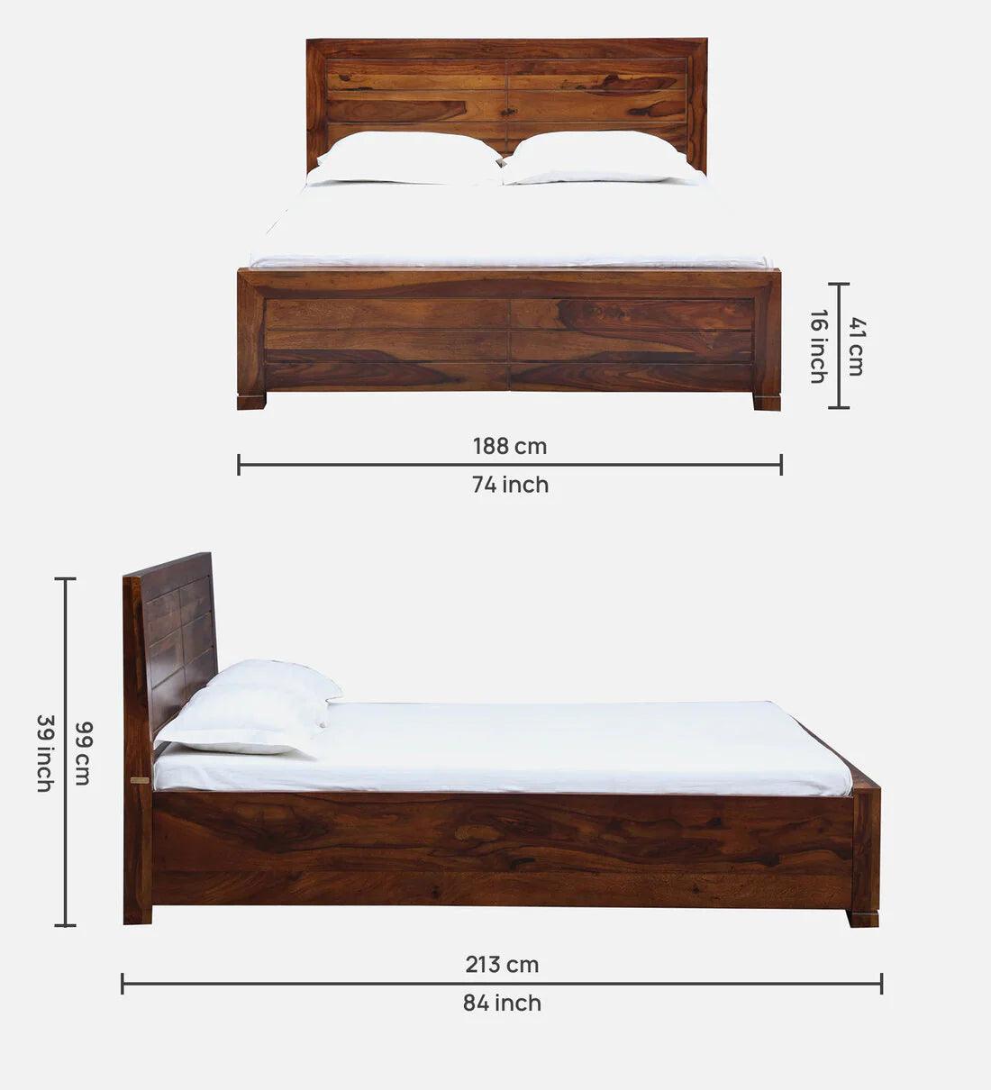 Sheesham Wood King Size Bed In Provincial Teak With BoxStorage - Ouch Cart 