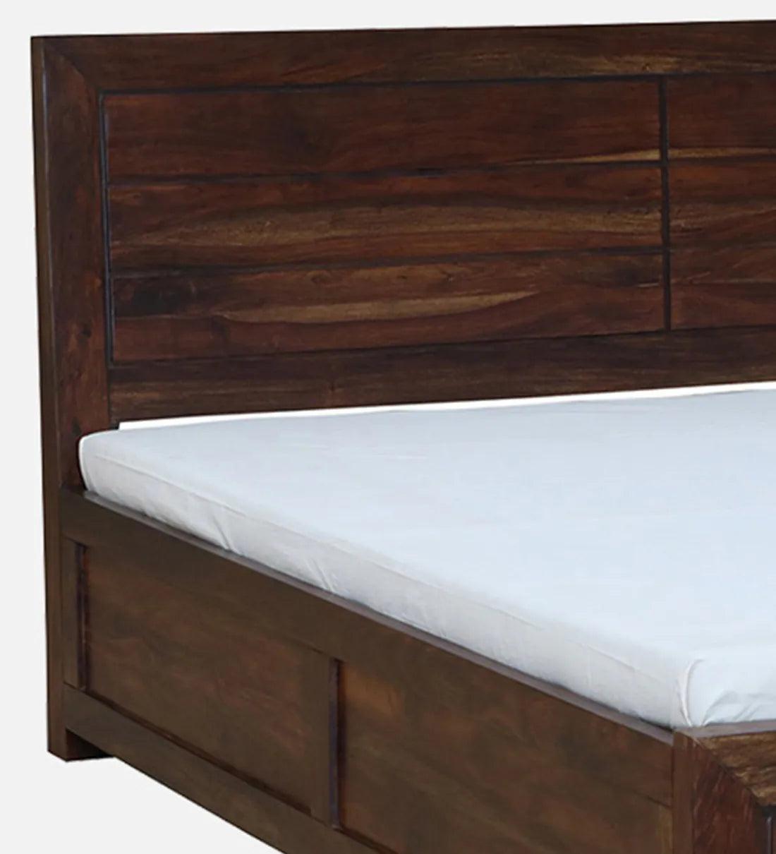 Sheesham Wood King Size Bed In Provincial Teak Finish With Hydraulic Storage - Ouch Cart 