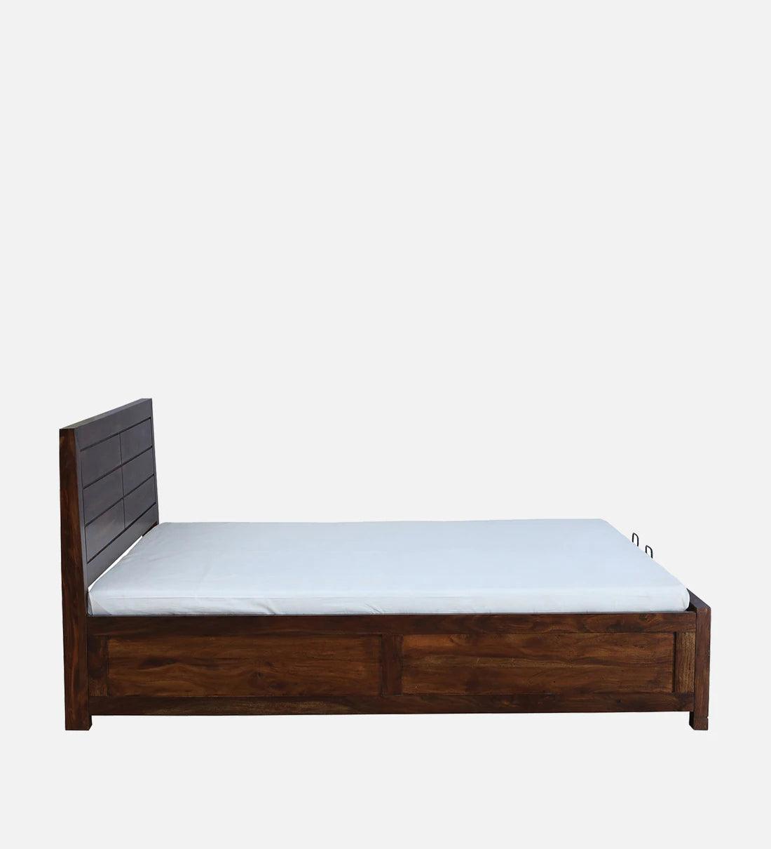 Sheesham Wood King Size Bed In Provincial Teak Finish With Hydraulic Storage - Ouch Cart 