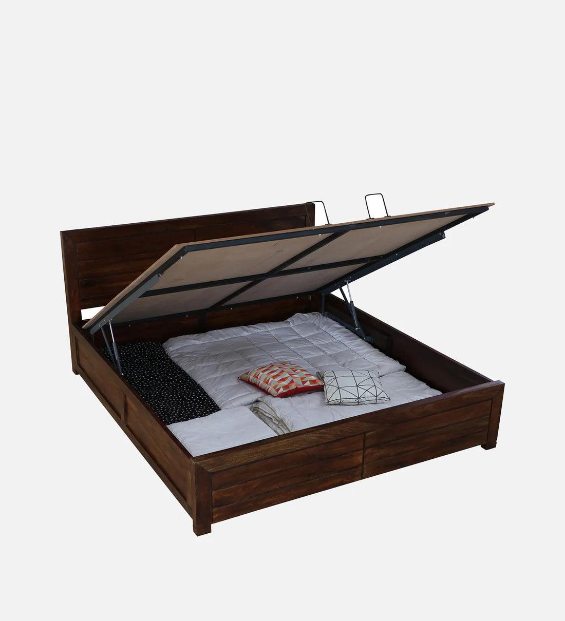 Sheesham Wood King Size Bed In Provincial Teak Finish With Hydraulic Storage - Ouch Cart 