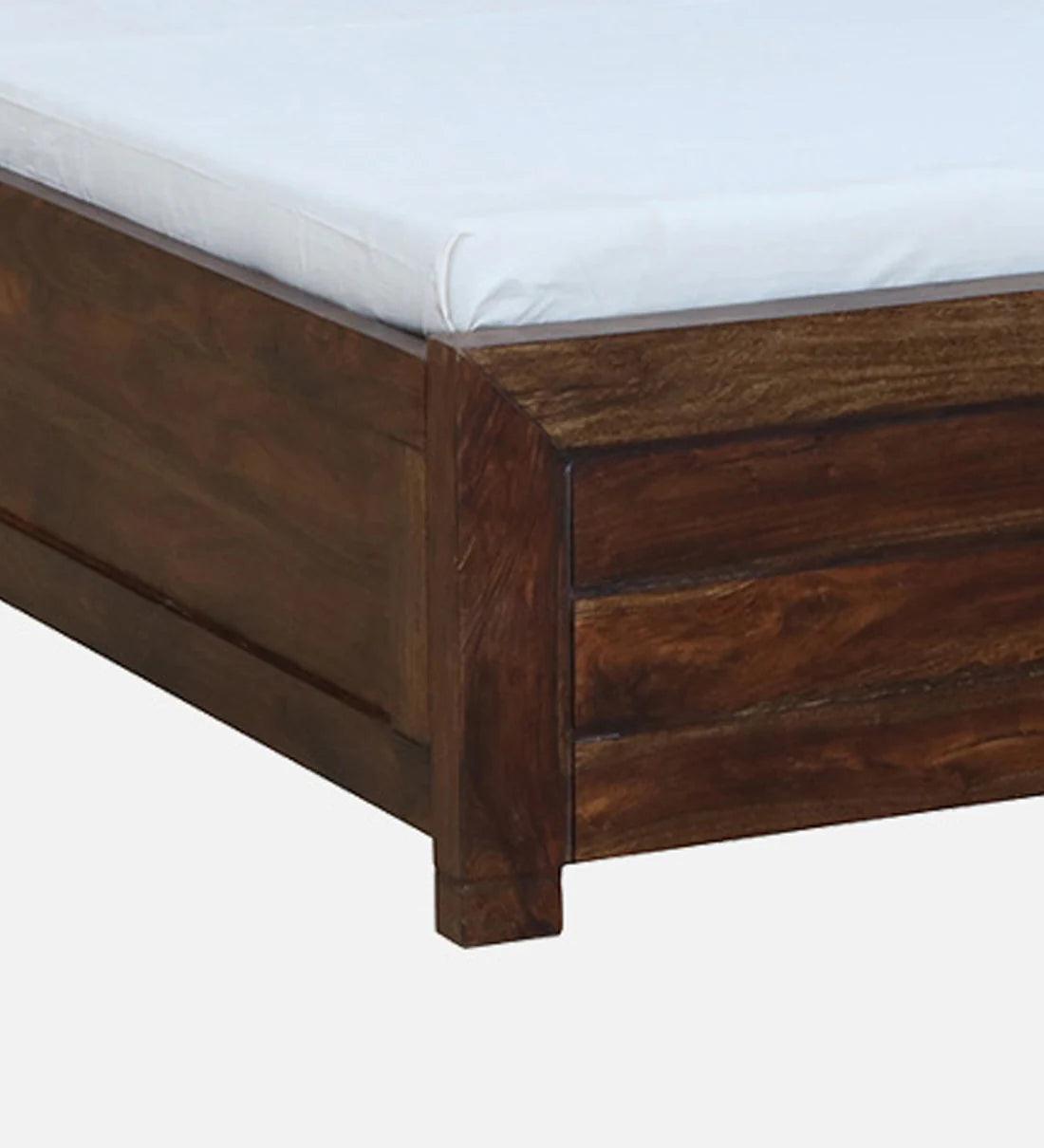 Sheesham Wood King Size Bed In Provincial Teak Finish With Hydraulic Storage - Ouch Cart 