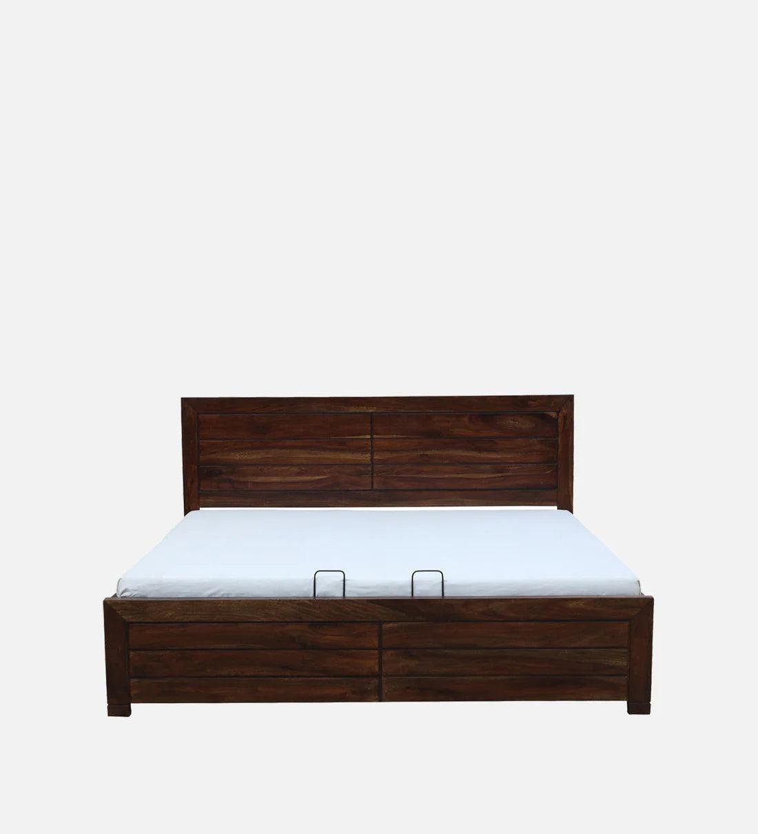 Sheesham Wood King Size Bed In Provincial Teak Finish With Hydraulic Storage - Ouch Cart 