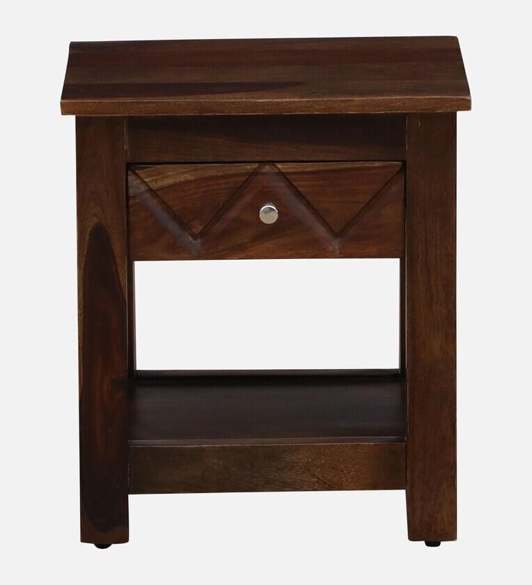 Sheesham Wood Bedside Table in Scratch Resistant Provincial Teak Finish With Drawer - Ouch Cart 