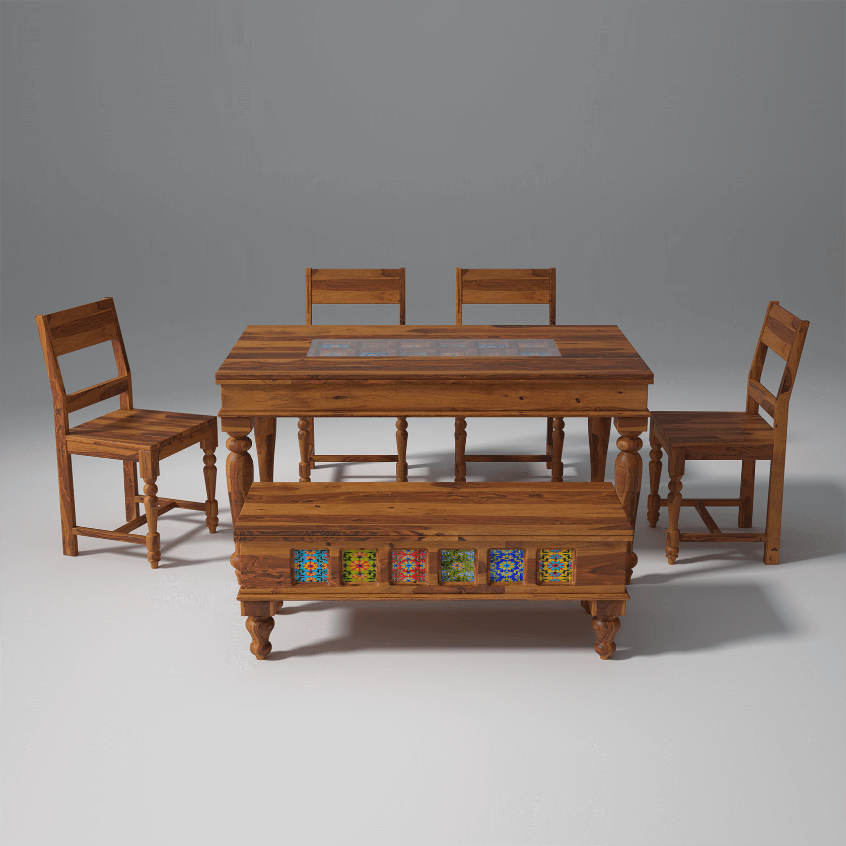 Keller Sheesham Wood Dining Table Set In Reddish Rosewood - Ouch Cart 