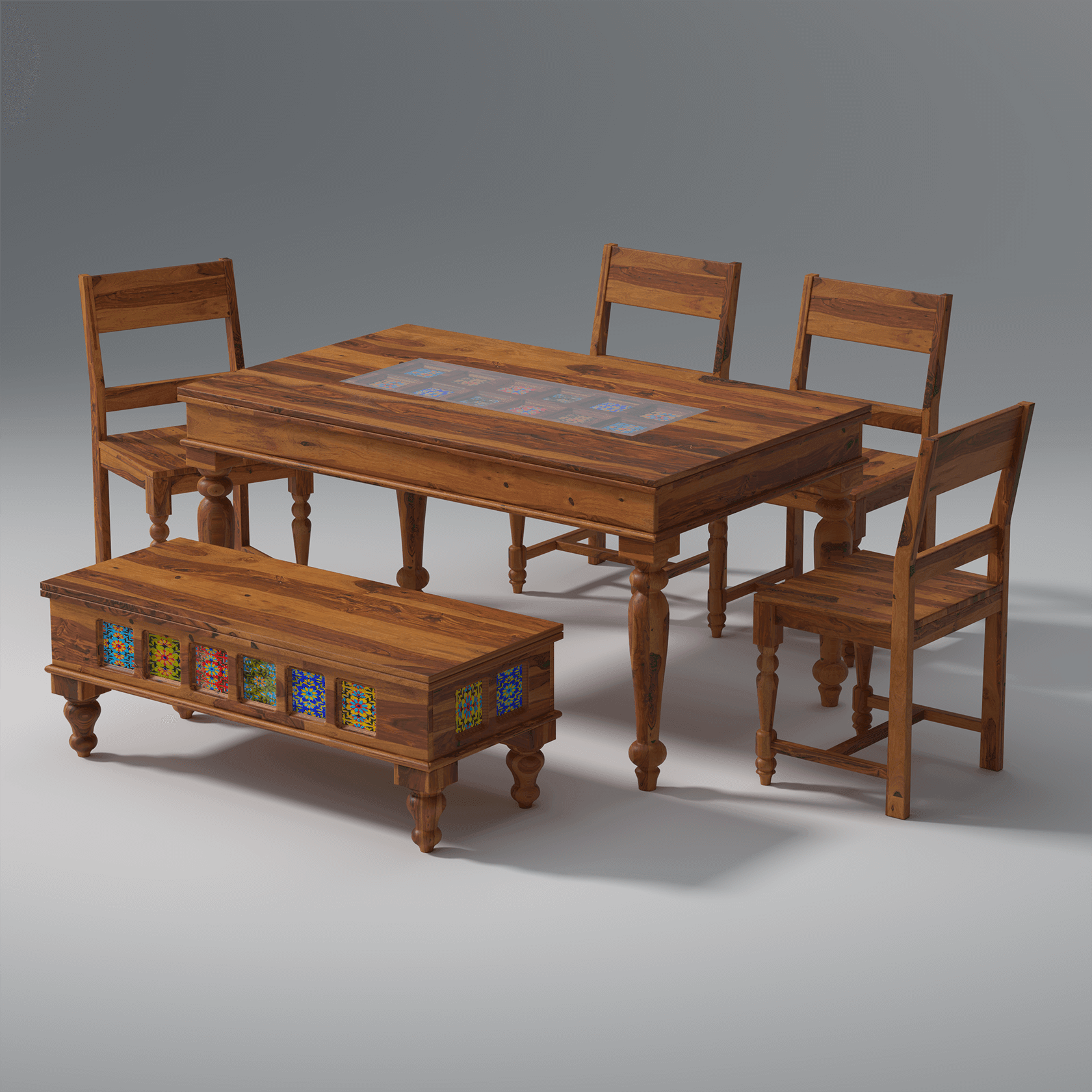 Keller Sheesham Wood Dining Table Set In Reddish Rosewood - Ouch Cart 