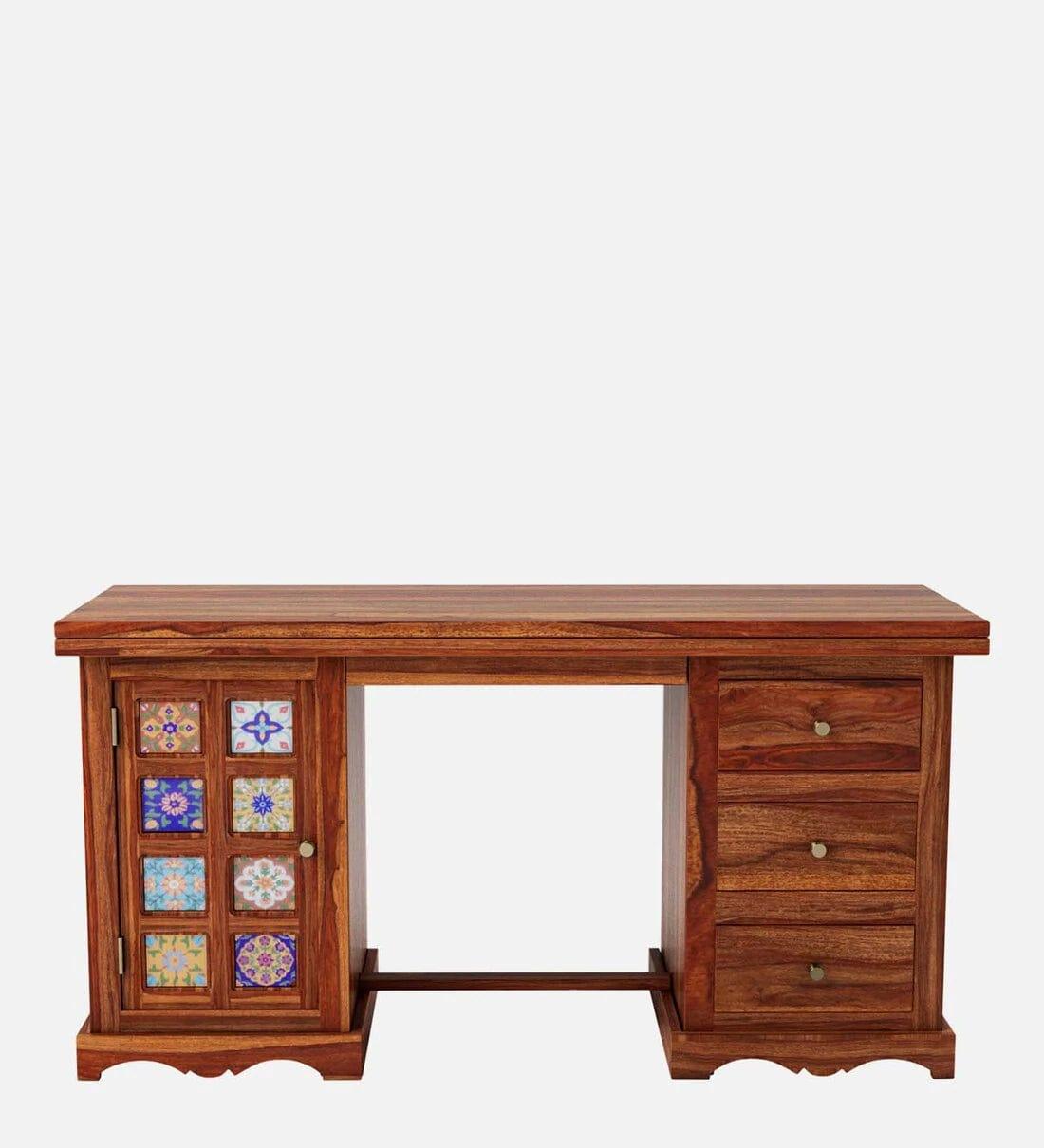 Siramika Sheesham Wood Writing Table In Honey Oak Finish,