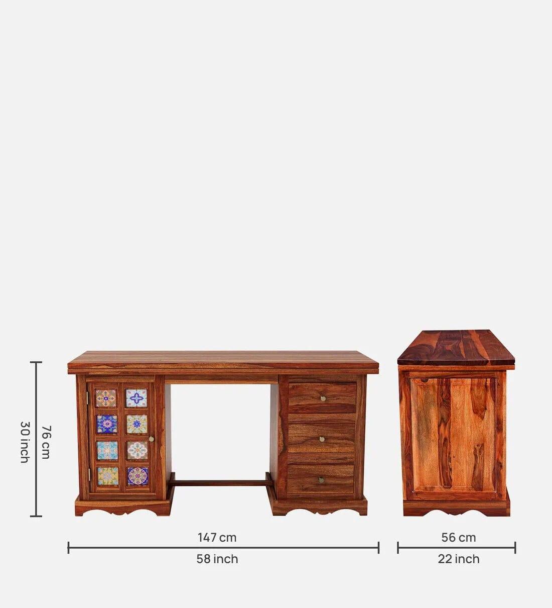 Siramika Sheesham Wood Writing Table In Honey Oak Finish,