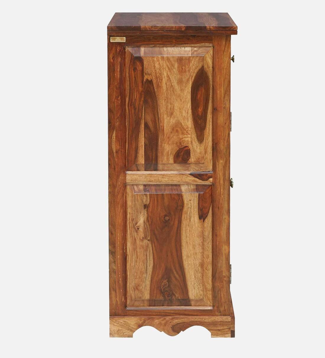 Siramika Sheesham Wood Shoe Cabinet In Rustic Teak Finish,