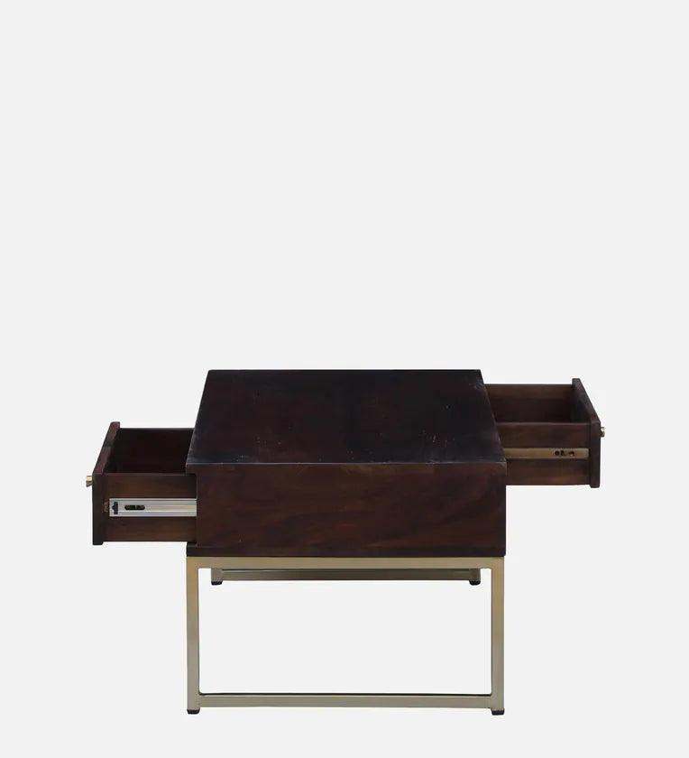 Metal Coffee Table In Walnut Finish With Drawer - Ouch Cart 