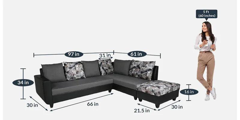 Sectional Sofa in Grey & Black Colour with Coffee Table - Ouch Cart 