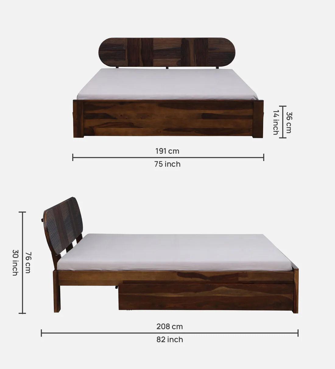 Sheesham Wood King Size Bed With Drawer Storage In Scratch Resistant Teak Finish - Ouch Cart 