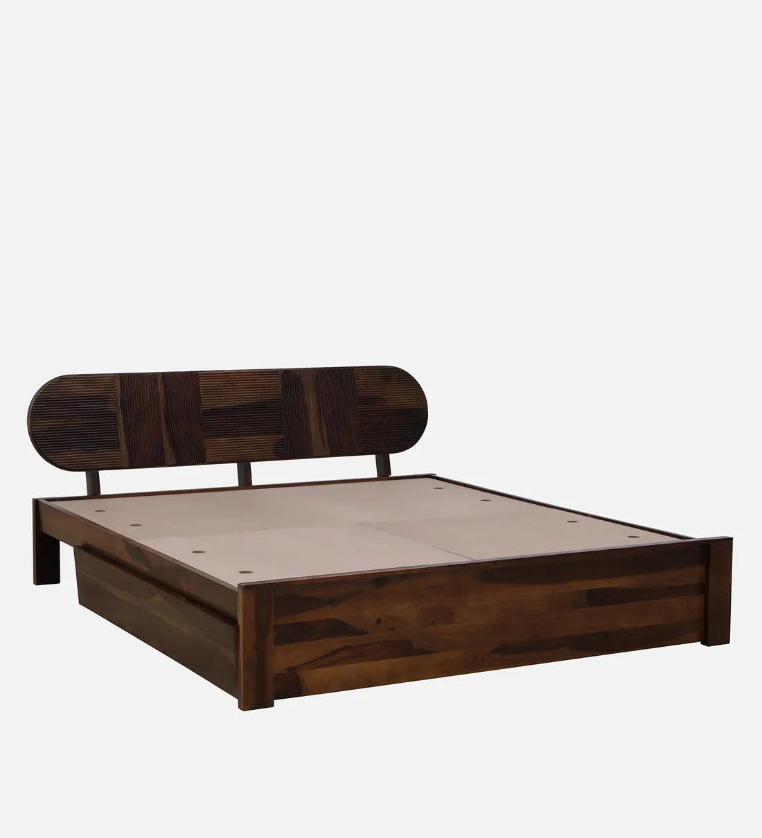 Sheesham Wood King Size Bed With Drawer Storage In Scratch Resistant Teak Finish