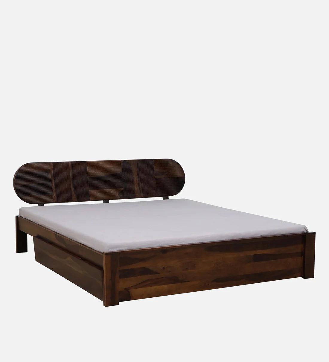 Sheesham Wood King Size Bed With Drawer Storage In Scratch Resistant Teak Finish - Ouch Cart 