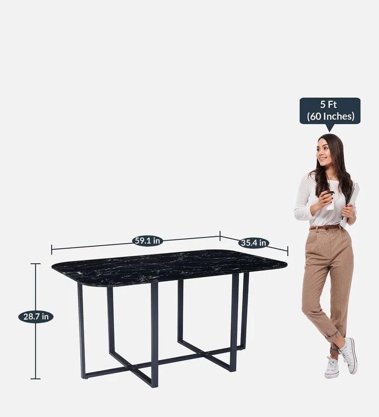 Jenna Metal 6 Seater Dining Set in Black Finish - Ouch Cart 