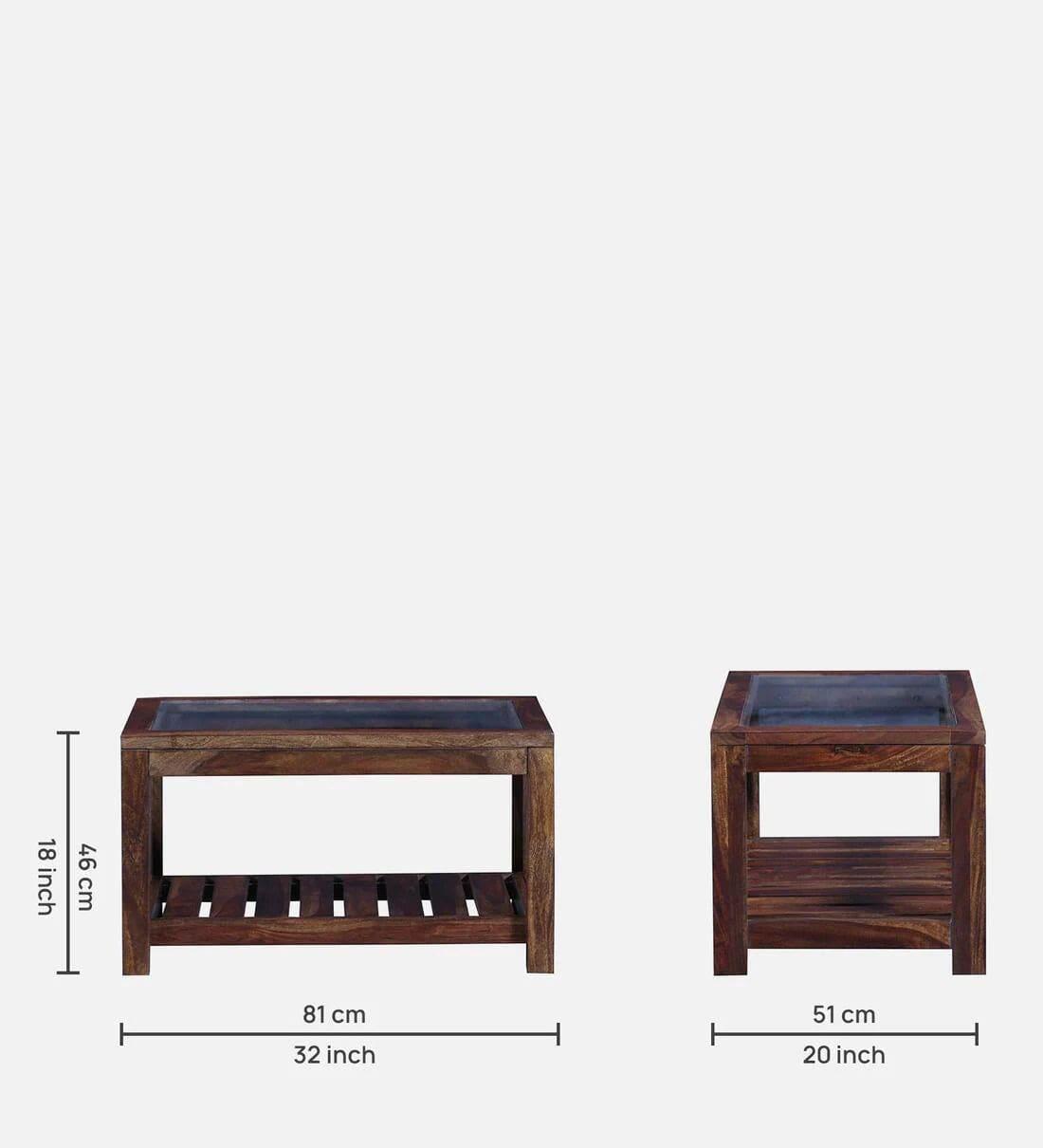 Stigen Sheesham Wood Coffee Table In Provincial Teak Finish With Glass Top, - Ouch Cart 