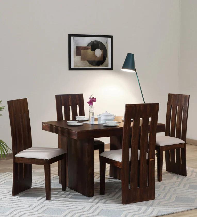 Sheesham Wood 4 Seater Dining Set In Scratch Resistant Provincial Teak Finish - Ouch Cart 