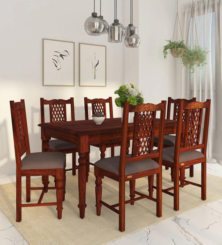 Sheesham Wood 6 Seater Dining Set in Scratch Resistant Honey Oak Finish - Ouch Cart 