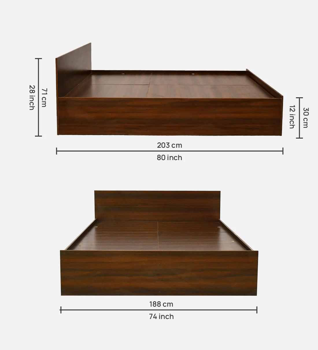 King Size Bed in Virola Wood Finish with Box Storage - Ouch Cart 