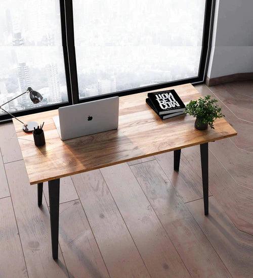 Angel Teak Wood Desk in Black Legs - Ouch Cart 