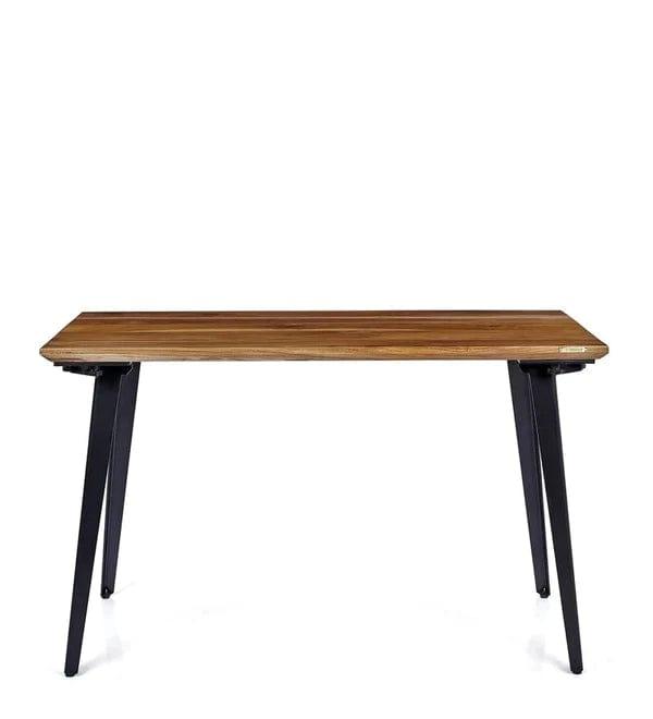 Florian Solid Teak Wood Desk in Black Legs - Ouch Cart 
