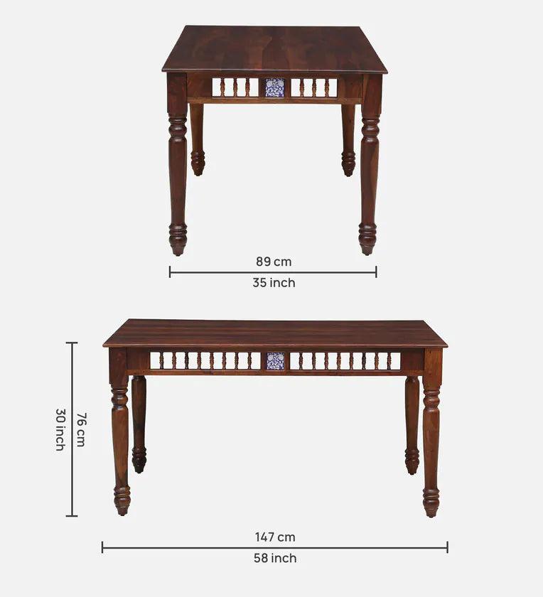 Sheesham Wood 6 Seater Dining Set In Honey Oak Finish - Ouch Cart 