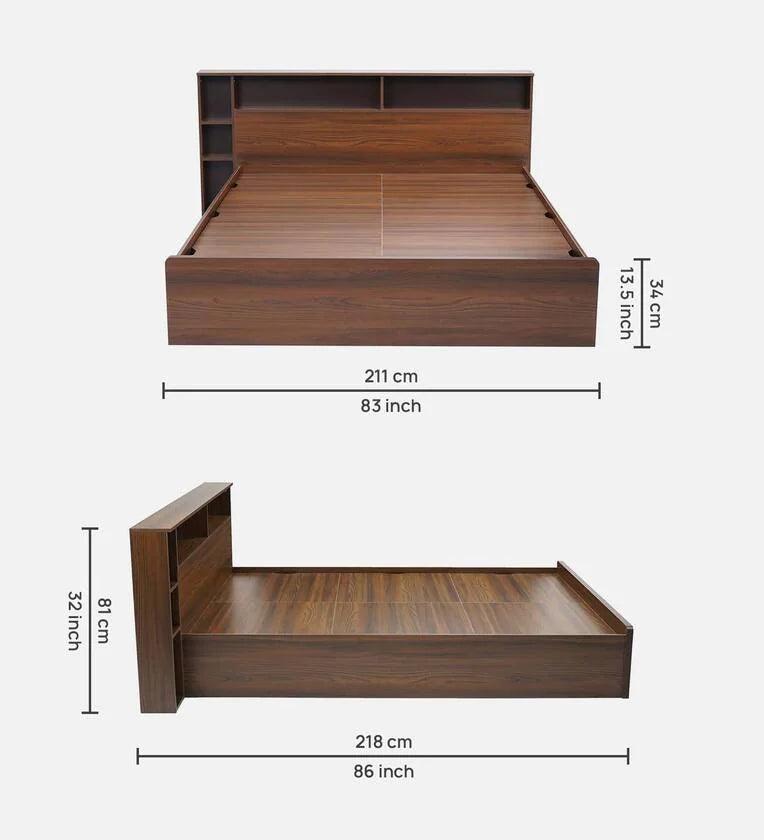 King Size Bed in Classic Walnut Finish with Box Storage - Ouch Cart 