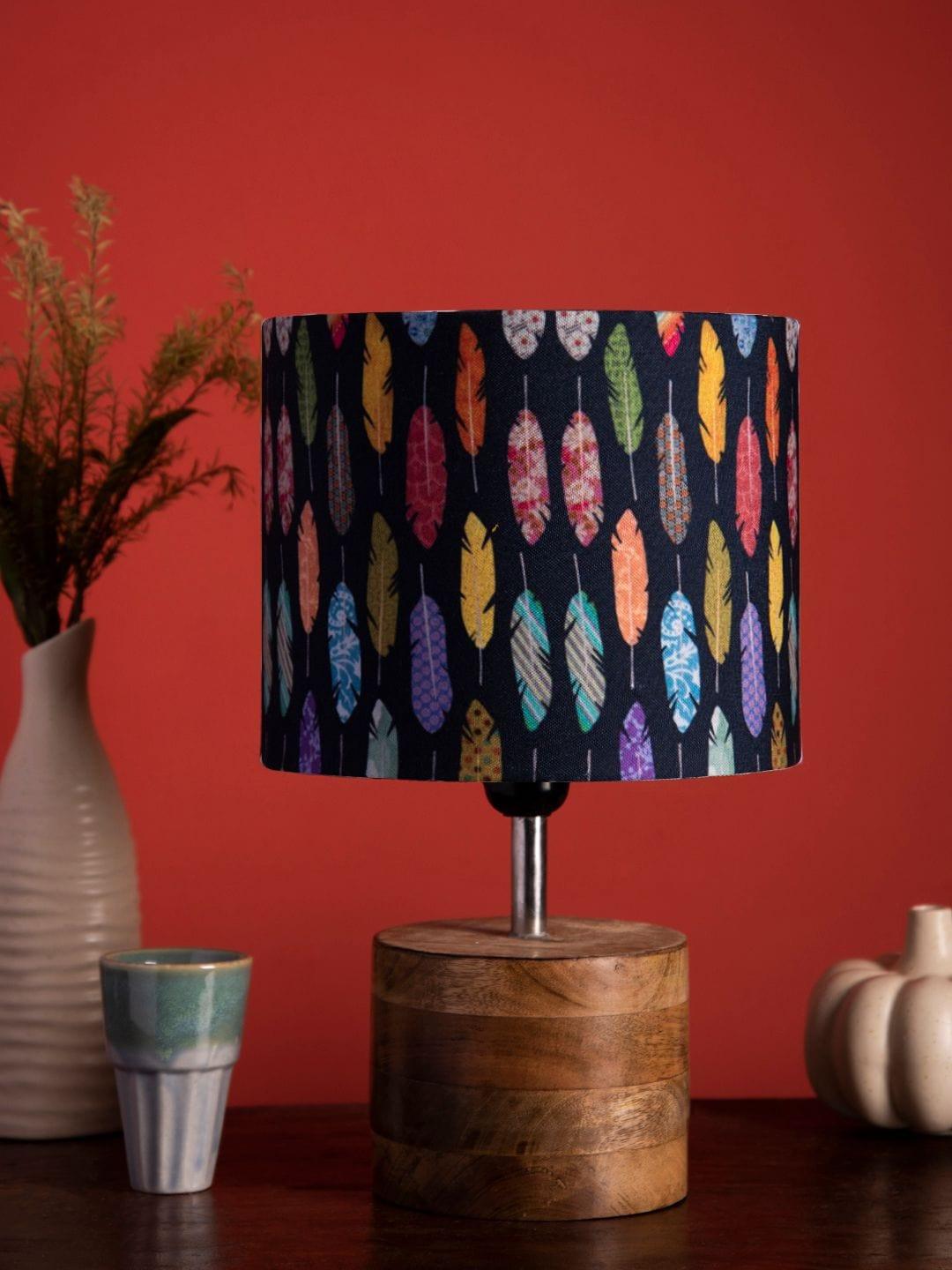 Wooden Brown Log Lamp with Colorful Feathers Shade - Ouch Cart 