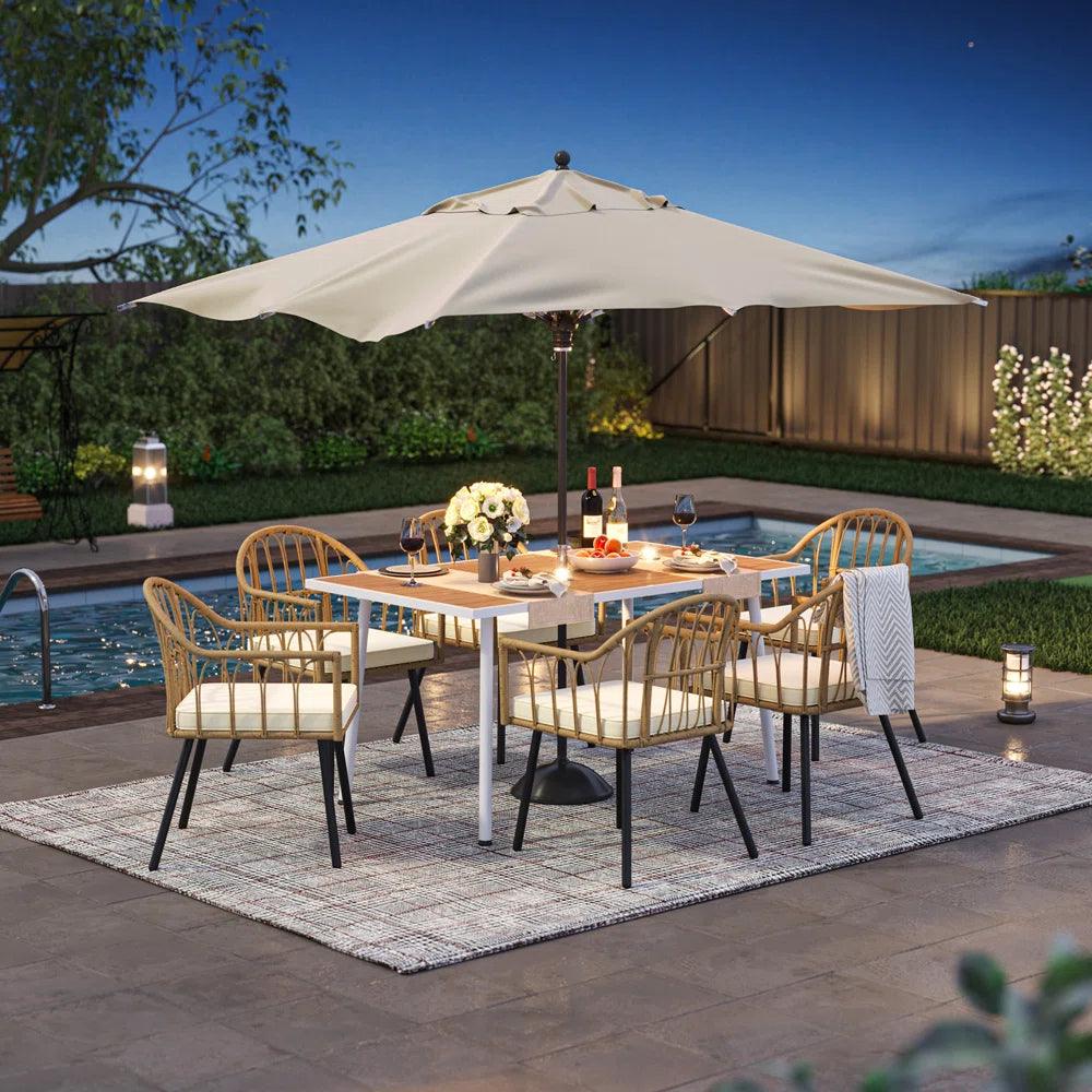 6 - Person Rectangular Outdoor Dining Set with Cushions - Ouch Cart 