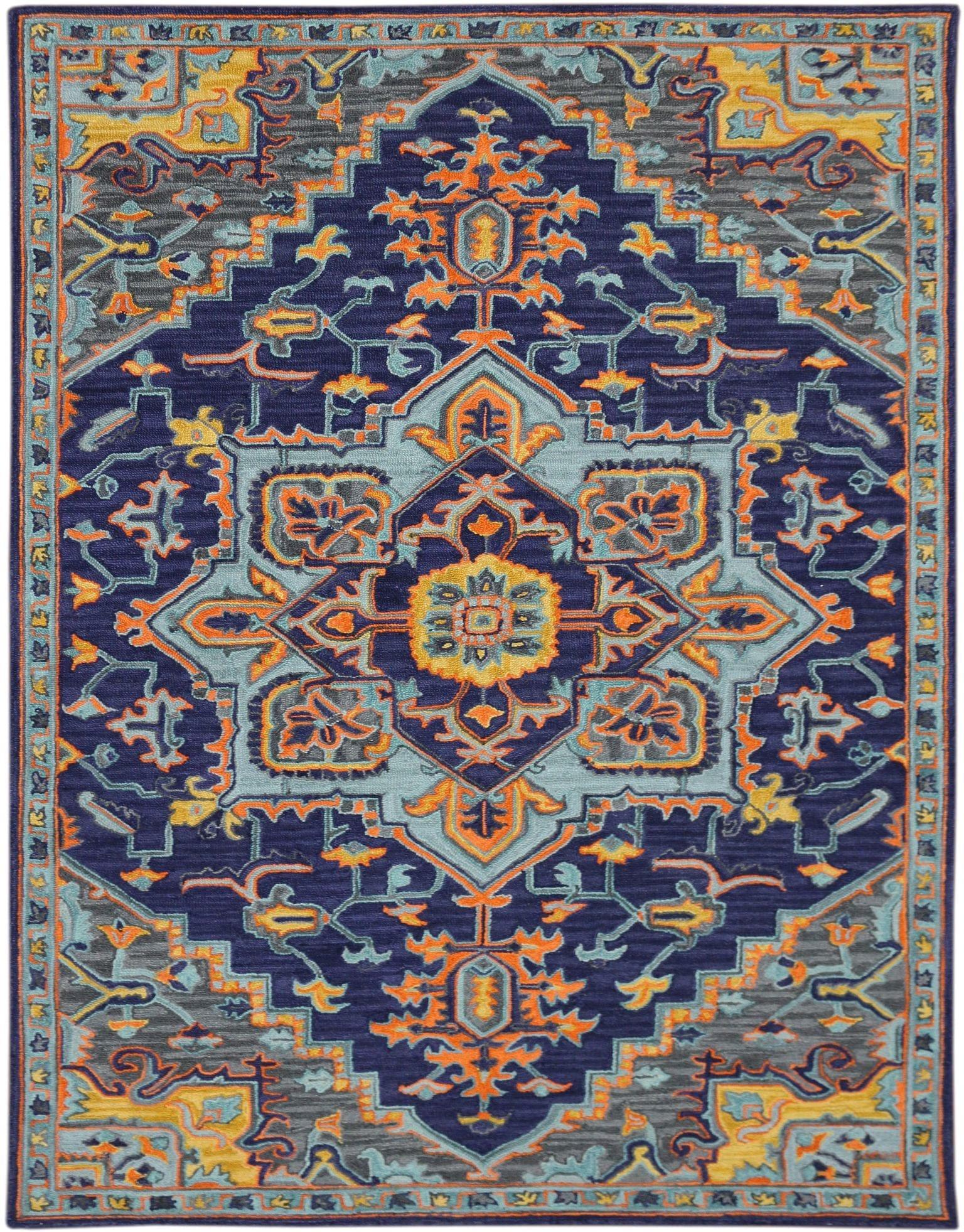 Blue Violet Wool Boho 5x8 Feet Hand-Tufted Carpet - Rug - Ouch Cart 