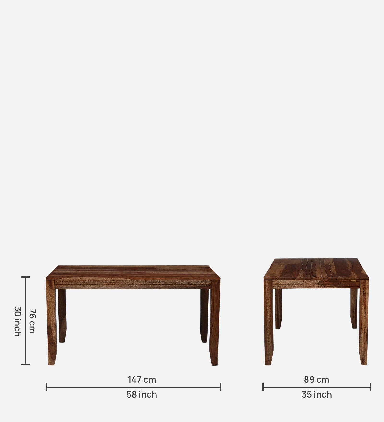 Solid Wood 6 Seater Dining Set in Scratch Resistant Rustic Teak Finish with Bench - Ouch Cart 